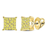 10kt Yellow Gold Womens Round Yellow Diamond Square Cluster Earrings 1/4 Cttw