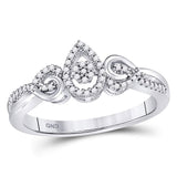 10kt White Gold Womens Round Diamond Teardrop Curl Cluster Ring 1/10 Cttw