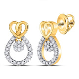 10kt Yellow Gold Womens Round Diamond Teardrop Heart Earrings 1/6 Cttw