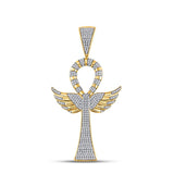 10kt Yellow Gold Mens Round Diamond Ankh Wings Cross Charm Pendant 3/4 Cttw