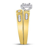 14kt Yellow Gold His & Hers Princess Diamond Cluster Matching Bridal Wedding Ring Band Set 3/8 Cttw