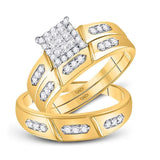 14kt Yellow Gold His & Hers Princess Diamond Cluster Matching Bridal Wedding Ring Band Set 3/8 Cttw