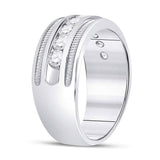 14kt White Gold Mens Round Diamond Single Row Textured Wedding Band Ring 1 Cttw