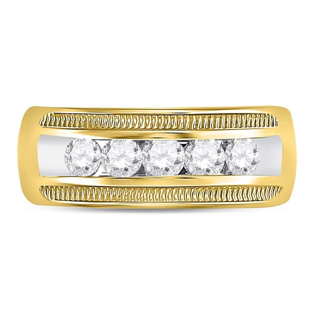 14kt Yellow Gold Mens Round Diamond Single Row Textured Wedding Band Ring 1 Cttw