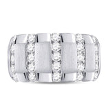 14kt White Gold Mens Round Diamond Striped Matte Wedding Band Ring 1-1/2 Cttw