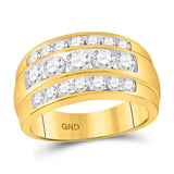 14kt Yellow Gold Mens Round Diamond Triple Row Band Ring 2-1/3 Cttw