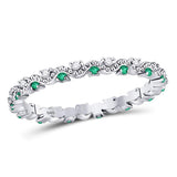 10kt White Gold Womens Round Emerald Diamond Eternity Stackable Band Ring 1/4 Cttw