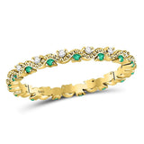 10kt Yellow Gold Womens Round Emerald Diamond Eternity Stackable Band Ring 1/4 Cttw