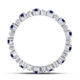 10kt White Gold Womens Round Blue Sapphire Diamond Eternity Band Ring 1 Cttw
