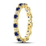 10kt Yellow Gold Womens Round Blue Sapphire Diamond Eternity Band Ring 1 Cttw