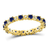 10kt Yellow Gold Womens Round Blue Sapphire Diamond Eternity Band Ring 1 Cttw
