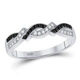 10kt White Gold Womens Round Black Color Enhanced Diamond Band Ring 1/6 Cttw