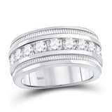 14kt White Gold Mens Round Diamond Single Row Fluted Wedding Band Ring 2 Cttw