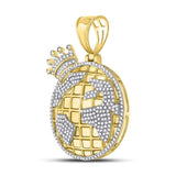 10kt Yellow Gold Mens Round Diamond Globe Crown King Charm Pendant 3/4 Cttw