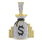 10kt Yellow Gold Mens Round Diamond Money Bag Stacks Charm Pendant 3/4 Cttw