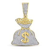 10kt Yellow Gold Mens Round Diamond Money Bag Dollar Charm Pendant 1/2 Cttw