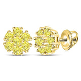 10kt Yellow Gold Womens Round Yellow Color Enhanced Diamond Cluster Earrings 1/4 Cttw