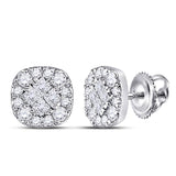 14kt White Gold Womens Princess Round Diamond Square Cluster Earrings 1/4 Cttw