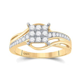 10kt Yellow Gold Womens Round Diamond Square Cluster Ring 1/3 Cttw