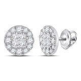 14kt White Gold Womens Princess Round Diamond Cluster Earrings 2 Cttw