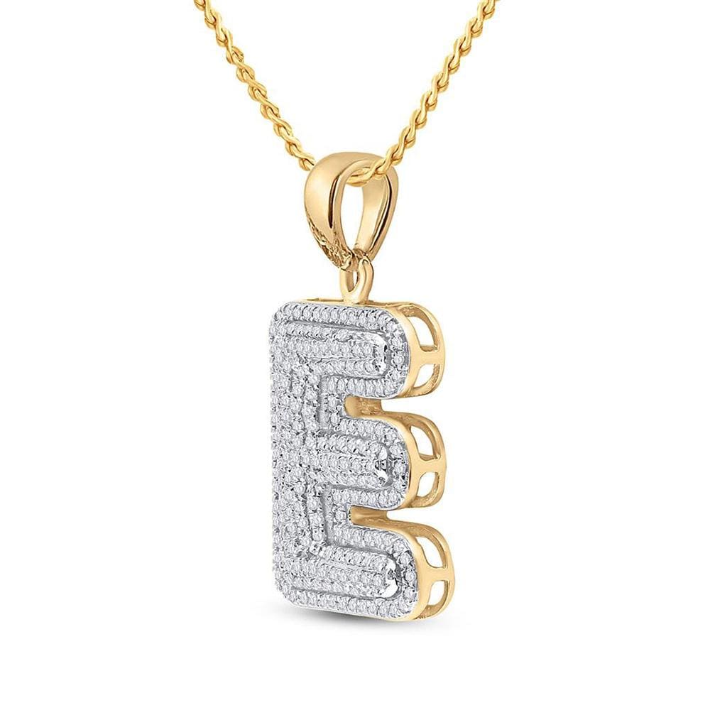 10kt Yellow Gold Mens Round Diamond Initial E Letter Charm Pendant 5/8 Cttw