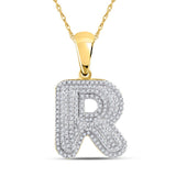 10kt Yellow Gold Mens Round Diamond Initial R Letter Charm Pendant 5/8 Cttw