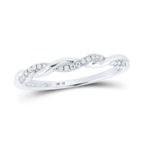 14kt White Gold Womens Round Diamond Twist Stackable Band Ring 1/12 Cttw