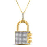 10kt Yellow Gold Mens Round Diamond Combination Lock Charm Pendant 3/4 Cttw