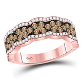 14kt Rose Gold Womens Round Brown Diamond Fashion Band Ring 1 Cttw