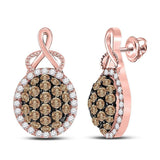 14kt Rose Gold Womens Round Brown Diamond Cluster Earrings 1 Cttw