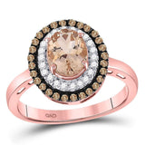 10kt Rose Gold Womens Oval Morganite Solitaire Diamond Fashion Ring 1-1/2 Cttw