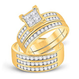 10kt Yellow Gold His Hers Princess Diamond Cluster Matching Wedding Set 1-5/8 Cttw