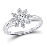 Sterling Silver Womens Round Diamond Flower Fashion Ring 1/20 Cttw