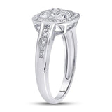 Sterling Silver Womens Round Diamond Square Frame Starburst Ring 1/10 Cttw