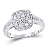 Sterling Silver Womens Round Diamond Square Frame Starburst Ring 1/10 Cttw