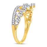 10kt Yellow Gold Womens Round Diamond Heart Crown Fashion Ring 1/4 Cttw