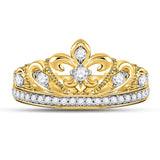 10kt Yellow Gold Womens Round Diamond Fleur-de-lis Crown Ring 1/3 Cttw