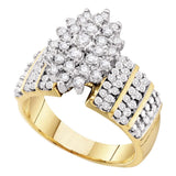 10kt Yellow Gold Womens Round Prong-set Diamond Oval Cluster Accented-side Ring 1 Cttw