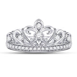 10kt White Gold Womens Round Diamond Fleur-de-lis Crown Ring 1/3 Cttw
