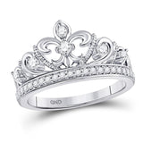 10kt White Gold Womens Round Diamond Fleur-de-lis Crown Ring 1/3 Cttw
