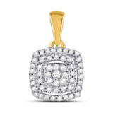 10kt Yellow Gold Womens Round Diamond Square Frame Cluster Pendant 1/8 Cttw