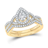 10kt Yellow Gold Round Diamond Teardrop Bridal Wedding Ring Band Set 1/2 Cttw