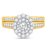 14kt Yellow Gold Round Diamond Bridal Wedding Ring Band Set 1 Cttw