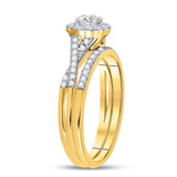 14kt Yellow Gold Womens Round Diamond Twist Bridal Wedding Engagement Ring Band Set 1/2 Cttw