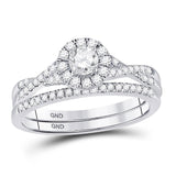 14kt White Gold Womens Round Diamond Twist Bridal Wedding Engagement Ring Band Set 1/2 Cttw