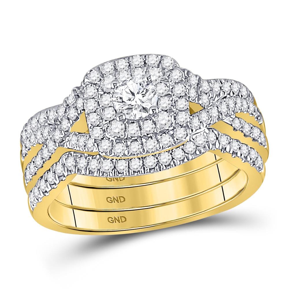 14kt Yellow Gold Womens Round Diamond 3-Piece Bridal Wedding Engagement Ring Band Set 3/4 Cttw