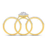14kt Yellow Gold Round Diamond Cluster Bridal Wedding Ring Band Set 3/4 Cttw