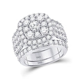 14kt White Gold Round Diamond Bridal Wedding Ring Band Set 3-3/4 Cttw