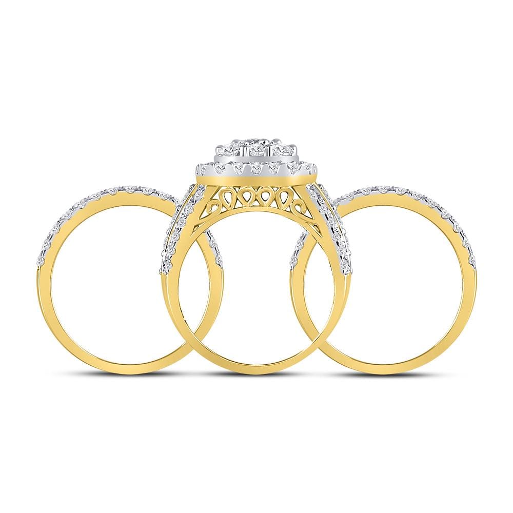 14kt Yellow Gold Round Diamond Bridal Wedding Ring Band Set 3 Cttw