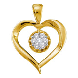 14kt Yellow Gold Womens Round Diamond Heart Love Cluster Pendant 1/4 Cttw